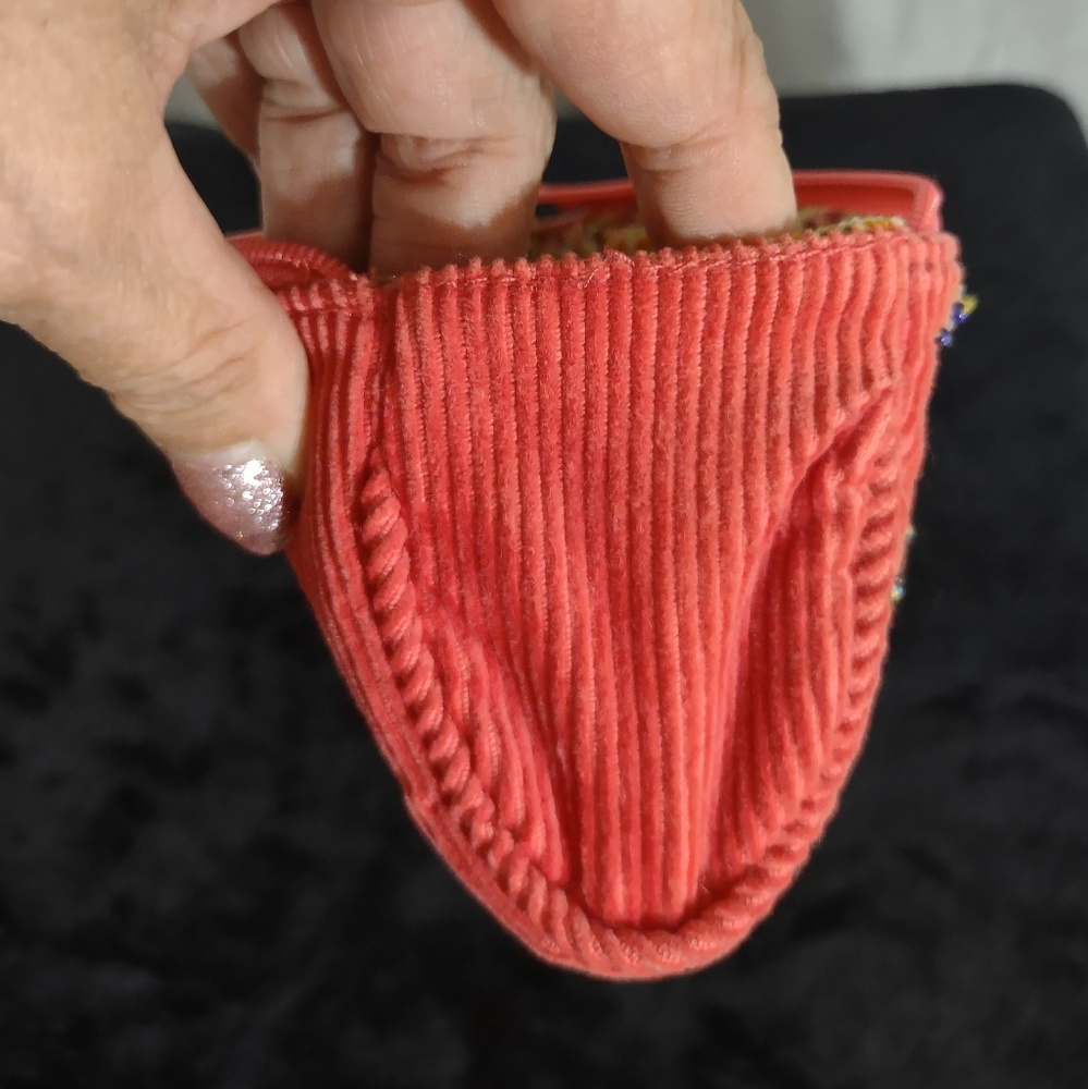 HANDMADE Little Girl's Embroidered & Beaded Coral Corduroy Purse - Picture 4 of 12